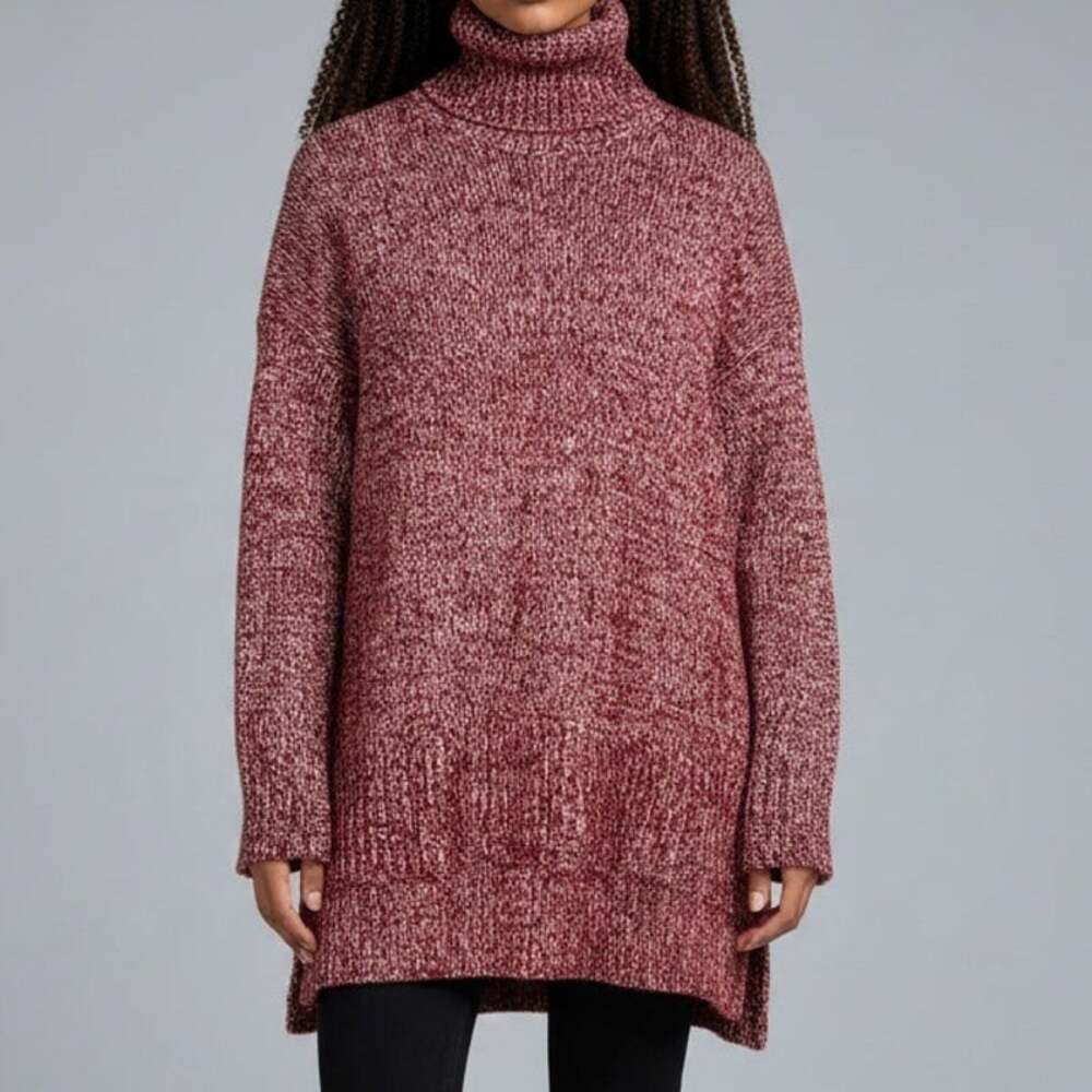 J.Crew Oversized Chunky Cable Knit Wool Blend Turtleneck Sweater Small Pink Red